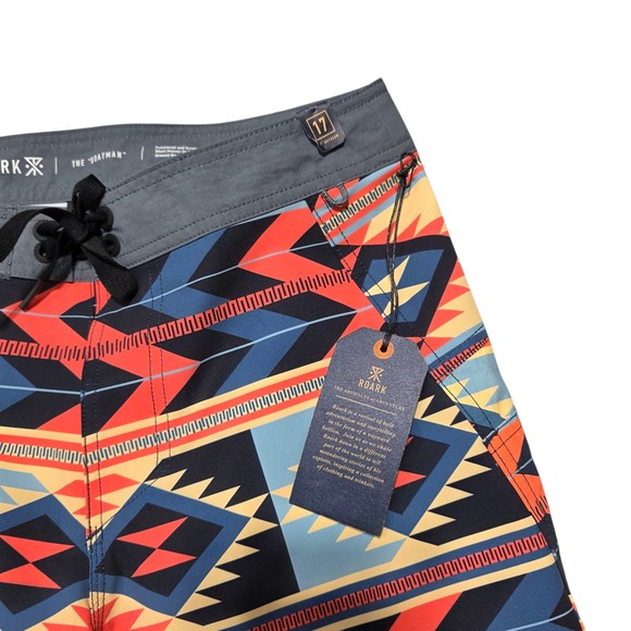 NEW Roark The Boatman‎ Fir 28 Swim Trunks Shorts Aztec Geometric Print NWT - Picture 2 of 8